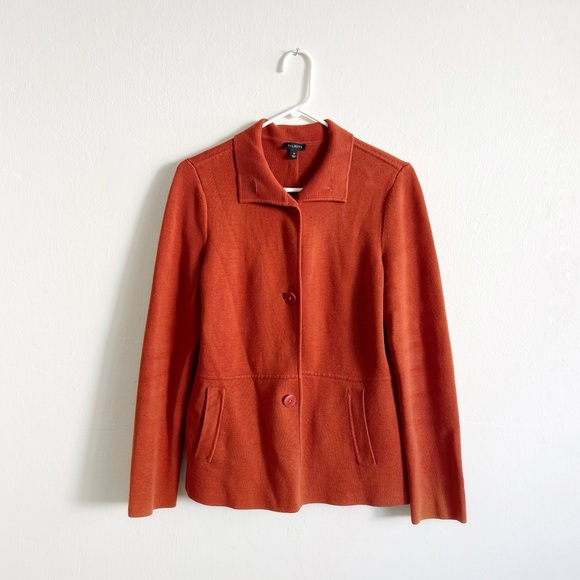 orange red knit sweater jacket button up pumpkin rust persimmon fall autumn top - Picture 1 of 9